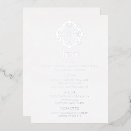 Invitation En Aluminium Menu Mariage Monogramme Floral Orné (Recto/Verso)