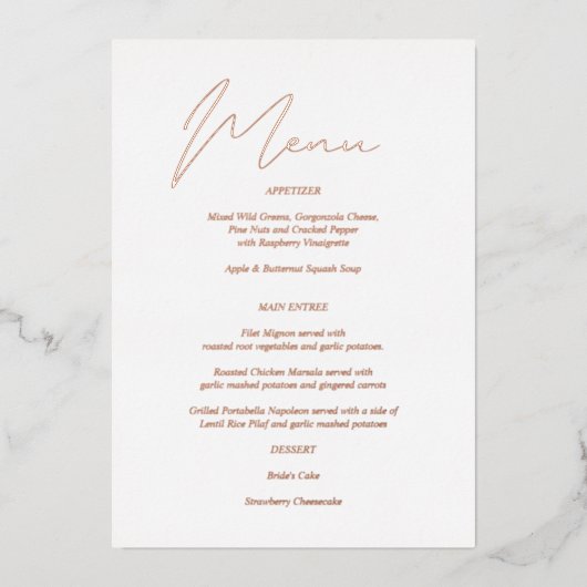 Invitation En Aluminium Menu Moderne Chic en Feuille et Blanc (Recto)