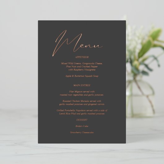Invitation En Aluminium Menu Moderne Chic Foil Grey (Debout devant)