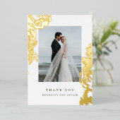 Invitation En Aluminium Merci à huile à fleur d'or (Debout devant)