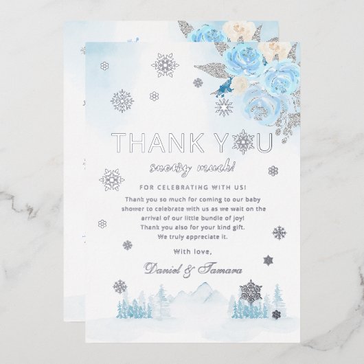 Invitation En Aluminium Merci de Baby shower d'hiver Boho Silver Snowflake (Recto/Verso)