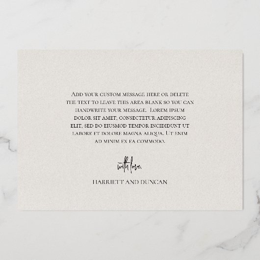 Invitation En Aluminium Merci de mariage élégant, beige neutre et intempor (Verso)