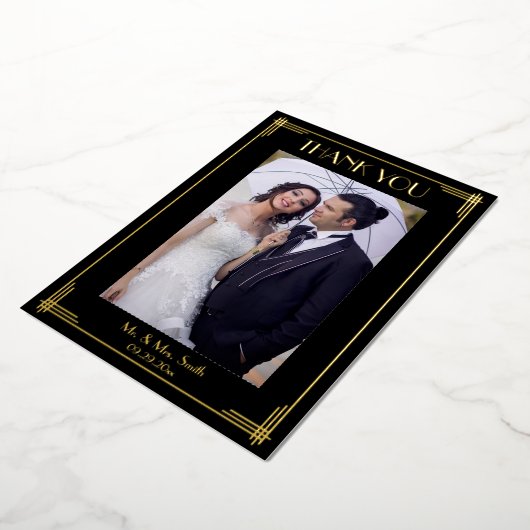 Invitation En Aluminium Merci Mariage Art déco Real Gold Foil (Rotation)