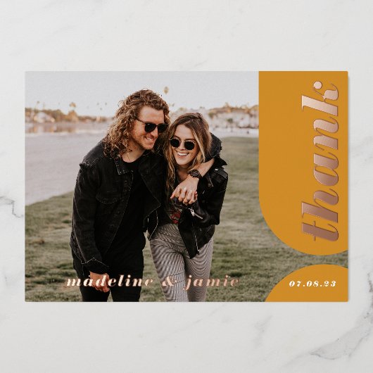 Invitation En Aluminium Merci Mariage d'arche rose jaune moderne (Recto)