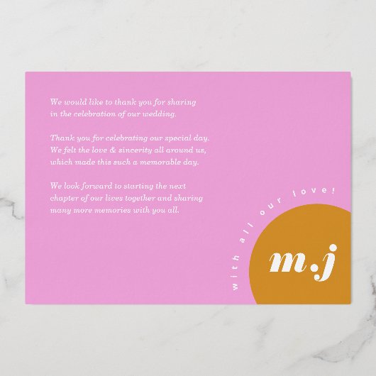 Invitation En Aluminium Merci Mariage d'arche rose jaune moderne (Verso)