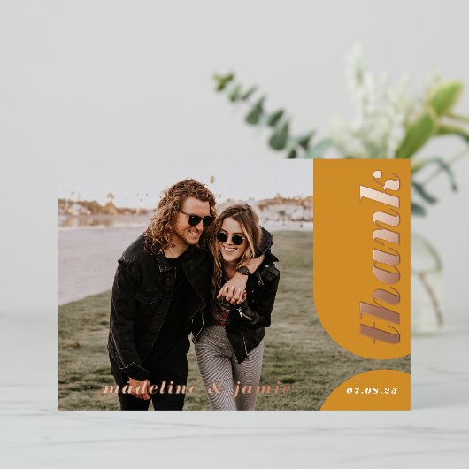 Invitation En Aluminium Merci Mariage d'arche rose jaune moderne (Debout devant)