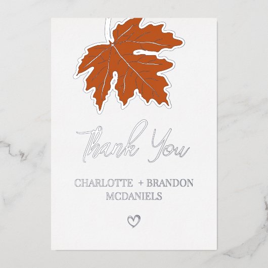 Invitation En Aluminium Merci Mariage de feuille d'érable orange d'automne (Recto)
