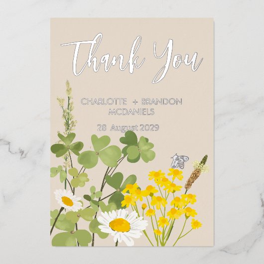 Invitation En Aluminium Merci Mariage fleur sauvage (Recto)