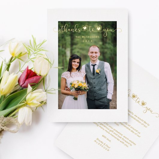 Invitation En Aluminium Merci Mariage Golden Heart Whimsical Script