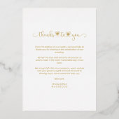Invitation En Aluminium Merci Mariage Golden Heart Whimsical Script (Verso)