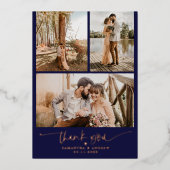 Invitation En Aluminium Merci navy script coeur 6 photos mariage (Recto)