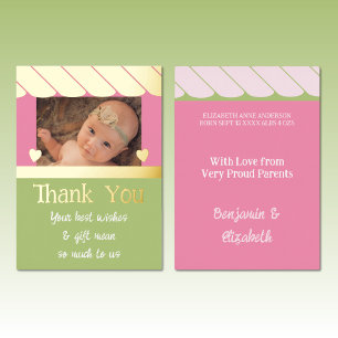 Invitation En Aluminium Merci nouveaux cadeaux bébé rose vert feuille cart