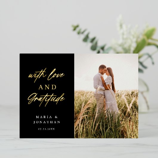 Invitation En Aluminium Merci photo Love & Gratitude Mariage (Debout devant)