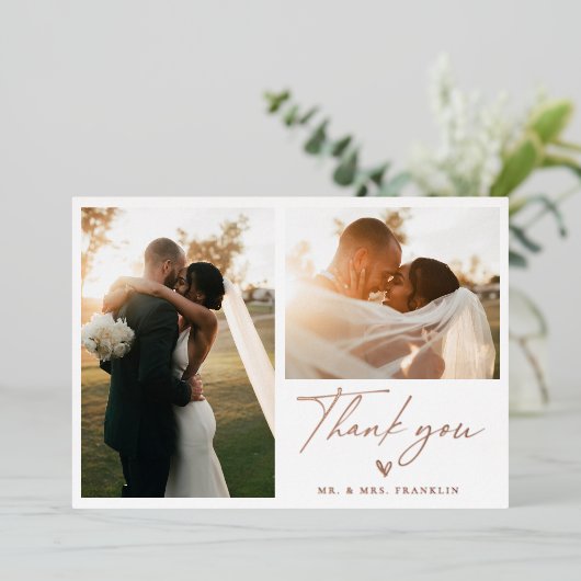 Invitation En Aluminium Merci photo Mariage Boho Script moderne (Debout devant)