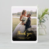 Invitation En Aluminium Merci photo Mariage Lettré à la main Gold (Debout devant)