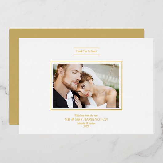 Invitation En Aluminium Merci Real Golden Chic Newlyweds Mariage photo (Recto/Verso)