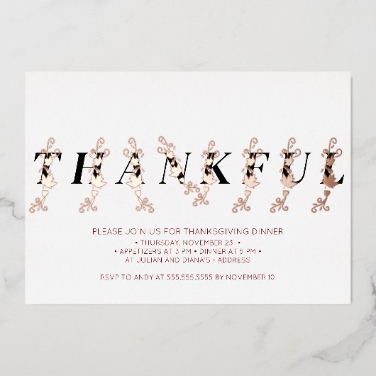 Invitation En Aluminium Merci Rose Gold Fall quitte Thanksgiving Dîner (Recto)