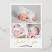 Invitation En Aluminium merci script coeur 4 photos naissance bébé (Recto)