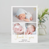 Invitation En Aluminium merci script coeur 4 photos naissance bébé (Debout devant)