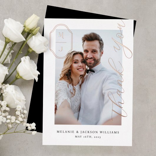 Invitation En Aluminium Merci Script personnalisé Monogramme Mariage photo