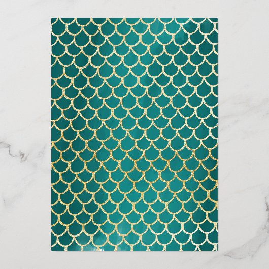 Invitation En Aluminium Mermaid Tail Under the Sea Aqua & Gold Birthday (Verso)
