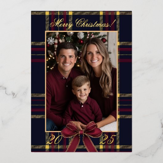 Invitation En Aluminium Merry Christmas family Photo Plaid Christmas (Recto)