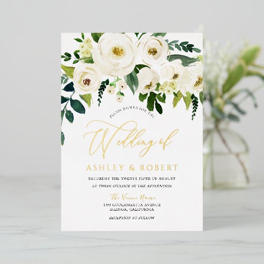 Invitation En Aluminium Merveilleux Mariage : Fleurs en fleurs blanches do (Debout devant)