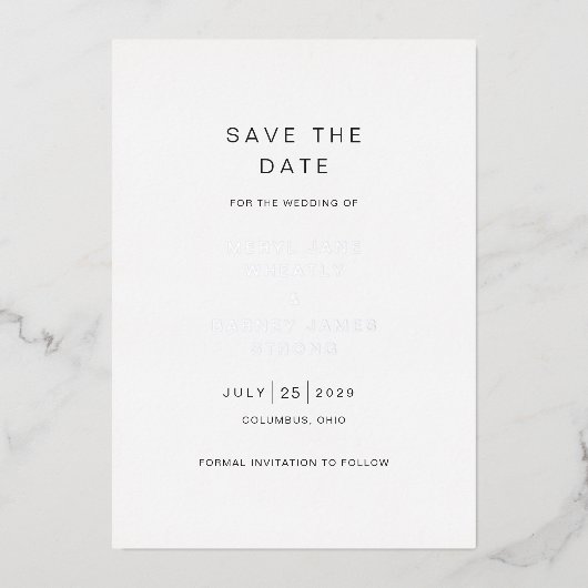 Invitation En Aluminium Meryl Elegant Mariage moderne Enregistrer la date (Recto)