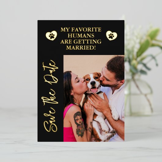 Invitation En Aluminium Mes humains se marient Mariage photo de chien (Debout devant)