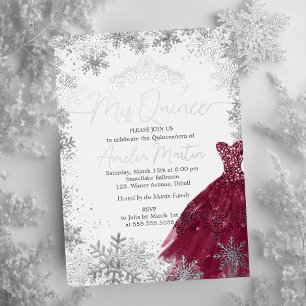 Invitation En Aluminium Mes Quinze Flocon de Bourgogne Quinceanera