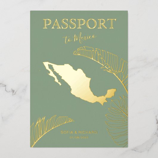 Invitation En Aluminium Mexico Beach Destination Wedding Passport (Recto)