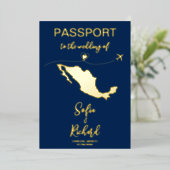 Invitation En Aluminium Mexique Passport Mariage Destination Gold (Debout devant)