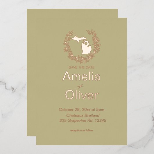 Invitation En Aluminium Michigan State Destination Wedding (Recto/Verso)