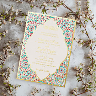 Invitation En Aluminium Mihrab Musulman Mariage Élégant Damas Orné