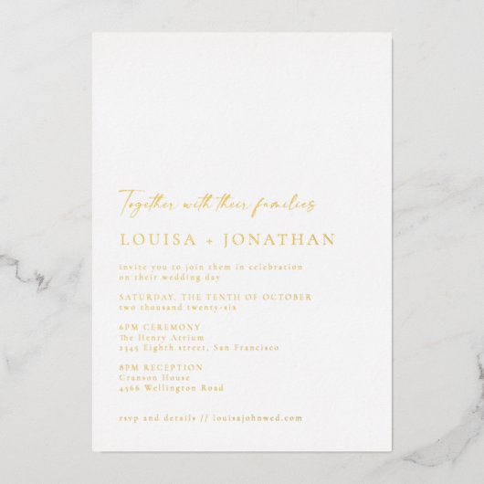 Invitation En Aluminium Mini-Chic Script Photo Mariage Élégant Or (Recto)