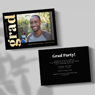 Invitation En Aluminium Mini classique Black Gold Photo Party