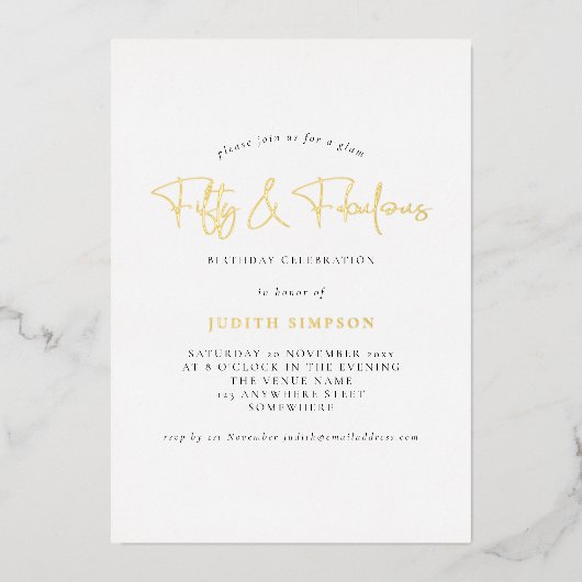 Invitation En Aluminium Mini Glam fty Fabulous Script Real (Recto)