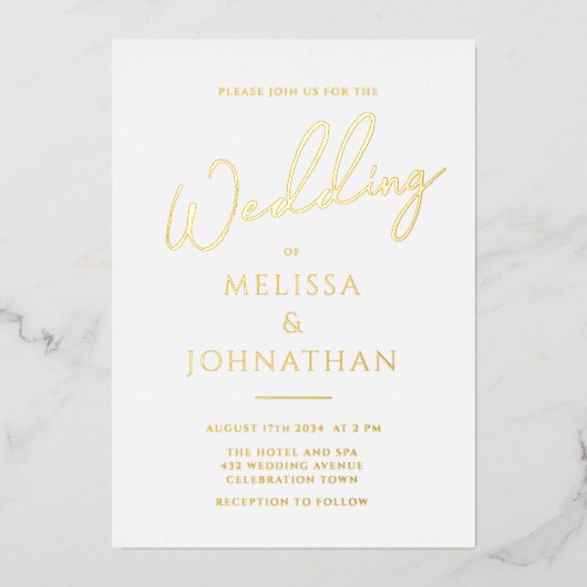 Invitation En Aluminium Mini Gold Foil Script Nettoyer Mariage élégant (Recto)
