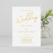 Invitation En Aluminium Mini Gold Foil Script Nettoyer Mariage élégant (Debout devant)