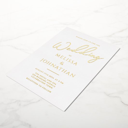 Invitation En Aluminium Mini Gold Foil Script Nettoyer Mariage élégant (Rotation)