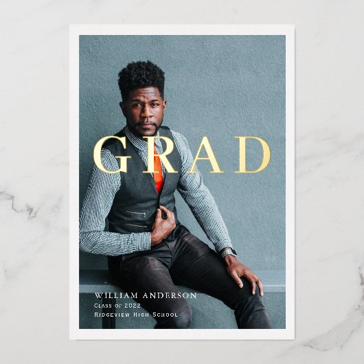 Invitation En Aluminium Mini photo propre Marine Blue Graduation Party (Recto)