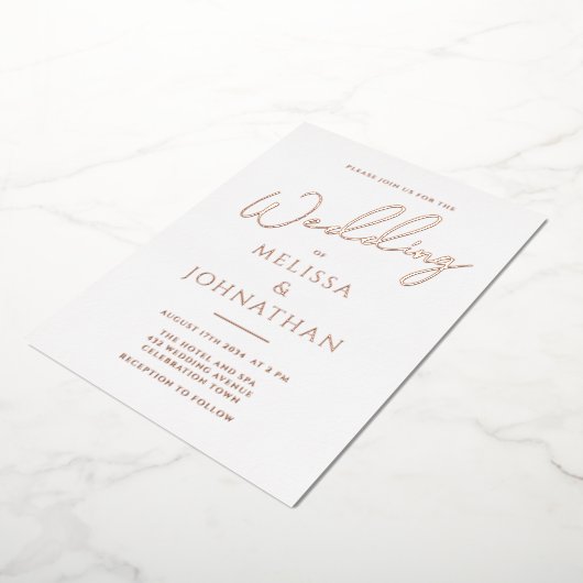 Invitation En Aluminium Mini Rose Gold Foil Script Mariage élégant (Rotation)