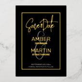 Invitation En Aluminium Minimal Chic Elegant Black Gold Enregistrer la dat (Recto)