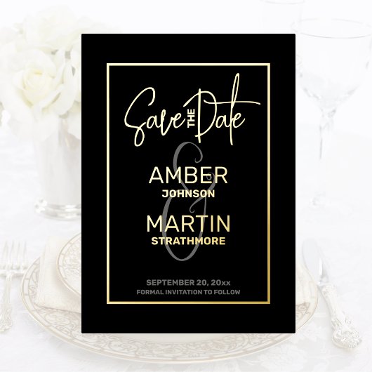 Invitation En Aluminium Minimal Chic Elegant Black Gold Enregistrer la dat