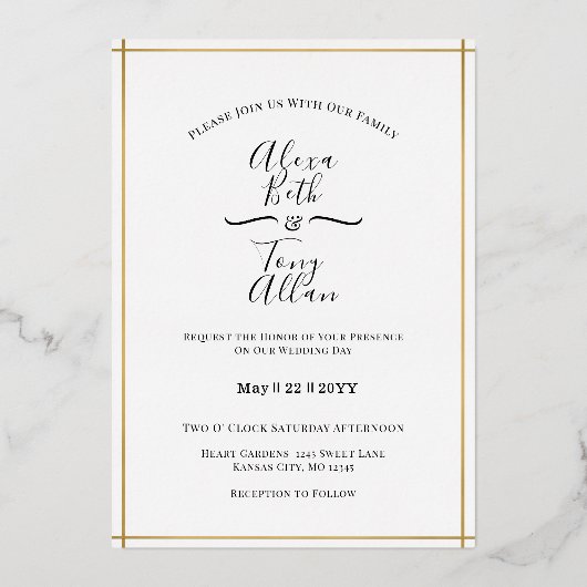 Invitation En Aluminium MInimal Classic Custom Gold Foil (Recto)