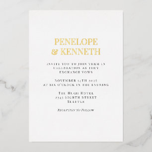 Invitation En Aluminium Minimal classique élégant noir blanc Mariage or