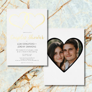 Invitation En Aluminium Minimal Deux Cœurs Noir Blanc Couple Shower Photo