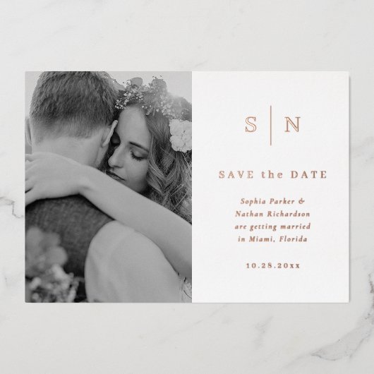 Invitation En Aluminium Minimal et chic | Photo Enregistrer la date Rose G (Recto)