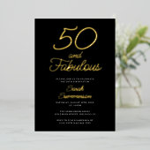 Invitation En Aluminium Minimal Fifty Fabulous Black 50th Birthday Party (Debout devant)
