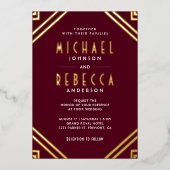 Invitation En Aluminium Minimal géométrique Art Déco Mariage Bourgogne Or (Recto)